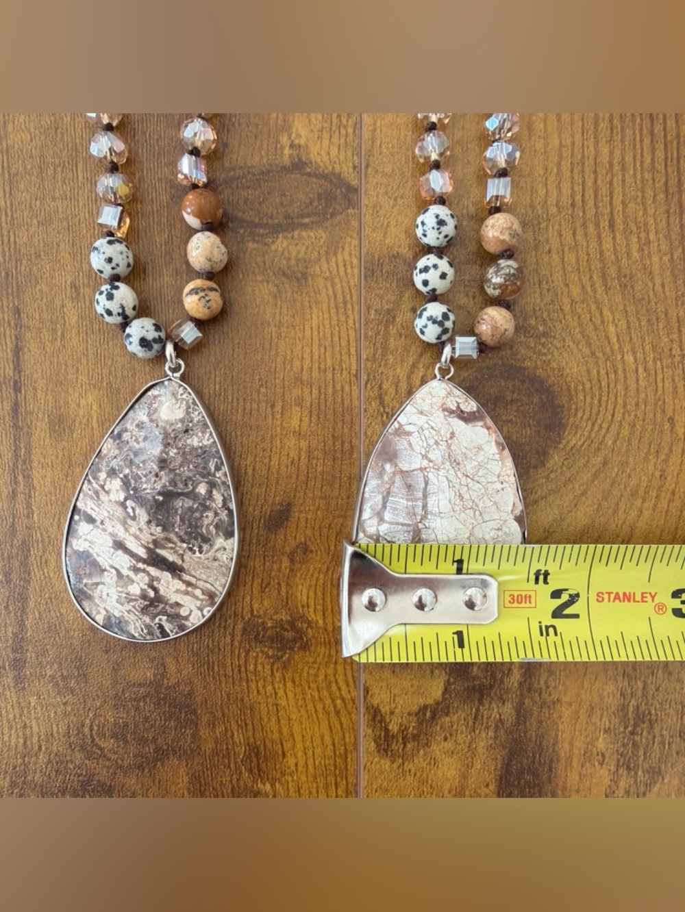 Dylan Rochelle Long Beaded Dalmatian Jasper Natural Stone Pendant Necklace NWT - Picture 6 of 6